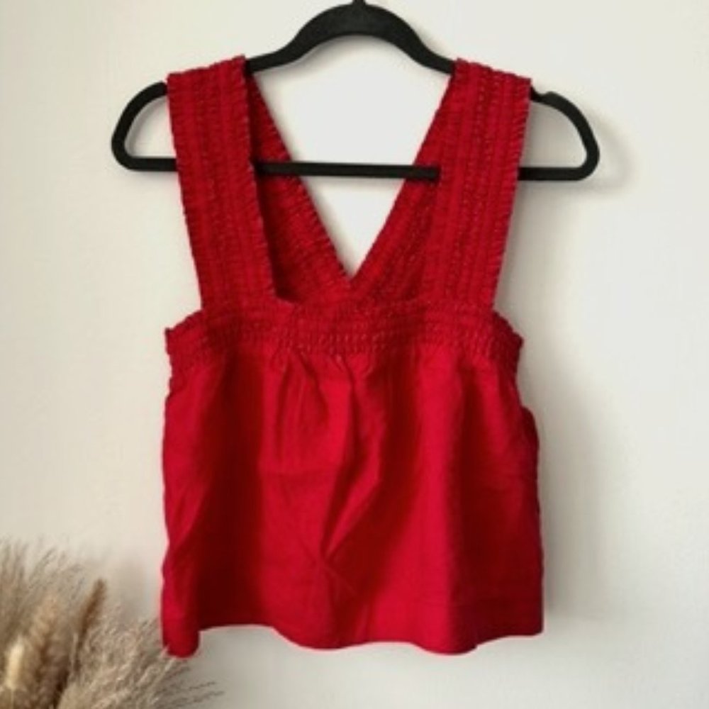 Everlane Women's 100% Linen Size S Red Smocked Cami